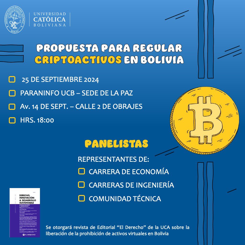 1/4: Si queremos hablar de innovación jurídica, este es EL evento. 📢 El director de la carrera de #Derecho Felipe Cordero Cervantes, PhD  de la <a href="/UCBLaPaz/">UCB Sede La Paz</a> invita al evento: 
“PROPUESTA PARA REGULAR #CRIPTOACTIVOS EN #BOLIVIA”