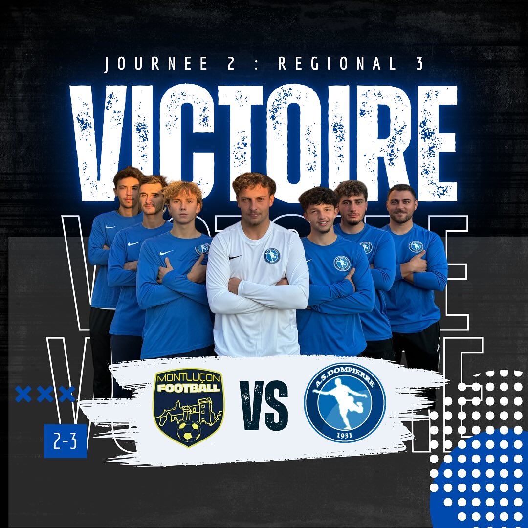 🔵 Victoire pour notre équipe A ! ⚪️

⚽️ Aurélien Dablemont  
⚽️ Hugo Laronde  
⚽️ William Perraudin  

👉 N'oubliez pas : demain, venez encourager notre équipe B à domicile à 15h ou notre équipe C qui se déplace à Lapalisse, également à 15h.  
Votre soutien est essentiel ! 🔥