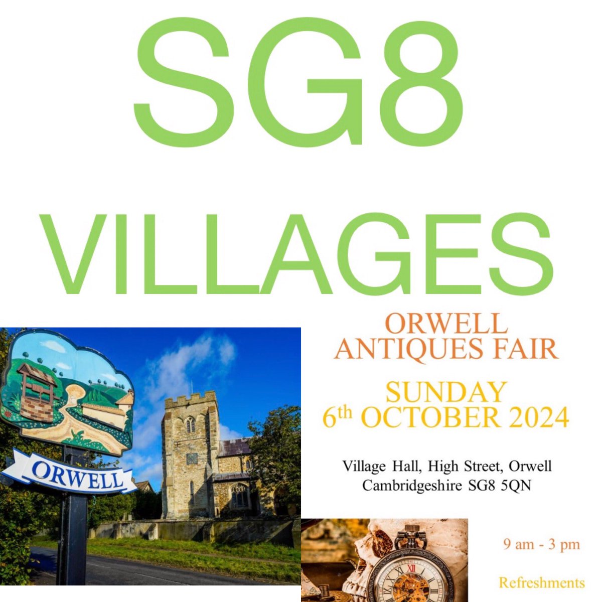 Our next Antiques and Vintage Fair will be in Orwell, Cambridgeshire on Sunday 6th October