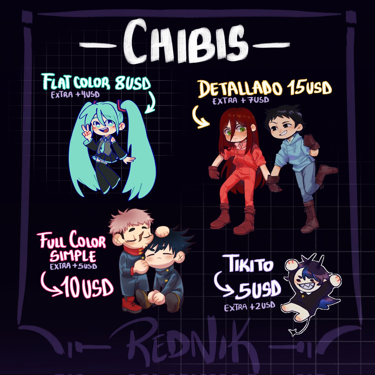 RednikD's tweet image. Howdy! After a very long time... I finally updated my commissions table yipiii✨️
I would really appreciate if you share this post :'3
#comisiones #comisionesabiertas #dibujodigital #venta #arte #clipstudiopaint #chibi #sketch #lineart #fullcolor #commissions #commissionsopen