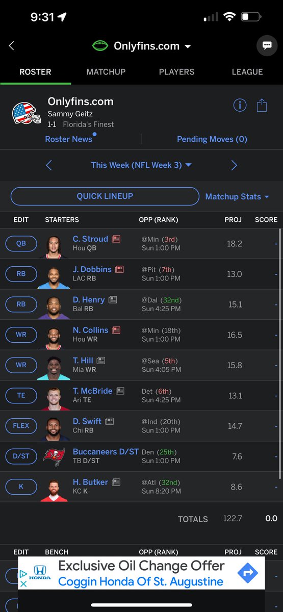 PhinssHub's tweet photo. @SleezBallFF Do you think I should make any changes for this week? https://t.co/2XBnQELyUD
