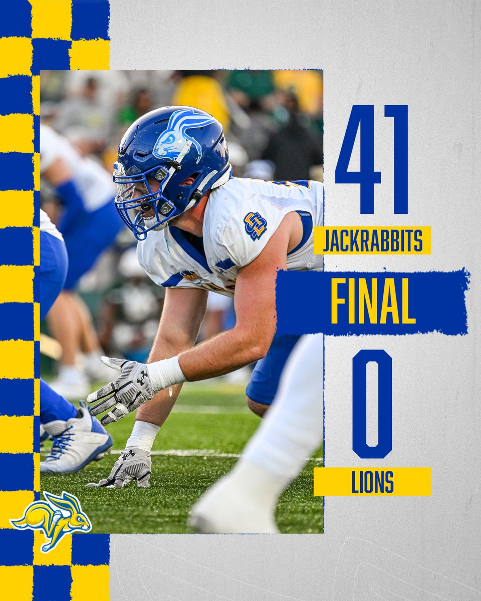 SDSU Football (@gojacksfb) on Twitter photo FINAL | The top-ranked Jackrabbits close out non-conference play with a shutout win on the road at Southeastern Louisiana ... next action is the <a href="/ValleyFootball/">Valley Football</a> opener Oct. 5 at Northern Iowa
#GeauxJacks ๐ฐ๐ FINAL | The top-ranked Jackrabbits close out non-conference play with a shutout win on the road at Southeastern Louisiana ... next action is the <a href="/ValleyFootball/">Valley Football</a> opener Oct. 5 at Northern Iowa
#GeauxJacks ๐ฐ๐