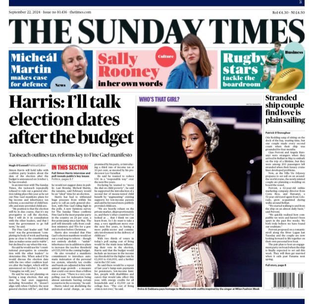 oconnellhugh's tweet photo. 🚨SUNDAY TIMES: Simon Harris will talk to coalition leaders about election date after the budget

Taoiseach rules out November 15 - but doesn’t definitively squash rumours of a pre-Christmas election 

Also reveals Fine Gael plans to overhaul income and inheritance taxes https://t.co/5Y9SbUp7Fi