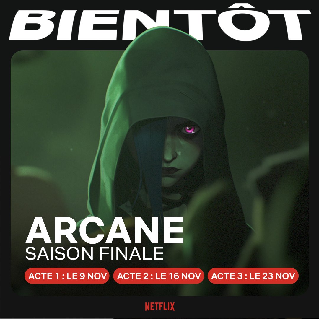 NetflixFR's tweet photo. Rien ne reste mort éternellement.

Arcane saison finale, à partir du 9 novembre. https://t.co/eZi3Kl0dx6