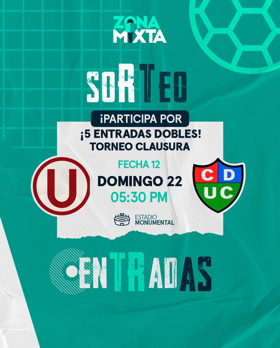 MovistarDeporPe's tweet photo. ¿QUIERES GANARTE UNA DE LAS 5 ENTRADAS DOBLES PARA EL UNIVERSITARIO VS UNIÓN COMERCIO? 🎉

¡Muy fácil! Solo sigue estos pasos:

1️⃣ Seguir a @MovistarDeporPe
2️⃣ Dale RT al post.
3️⃣ Comenta con quién irías al Estadio.

¡Mucha suerte!