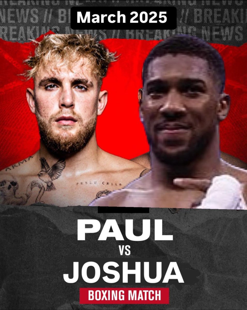 🚨 BREAKING NEWS 🚨 

Jake Paul vs Anthony Joshua announced for March 2025 🤣🤣🤣

#aj #AnthonyJoshua #jakepaul #boxing