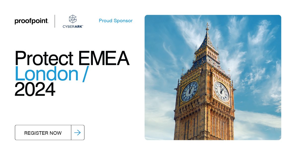 CyberArk's tweet photo. As a sponsor of @proofpoint Protect 2024, we invite you to join us on Oct 1 &amp; 2 to learn how to enhance your #cybersecurity skills and dive into the latest in human-centric cybersecurity. See you there! https://t.co/17lylhw5Zt

#IdentitySecurity #ProofpointProtect2024 https://t.co/OK0dTudd0y