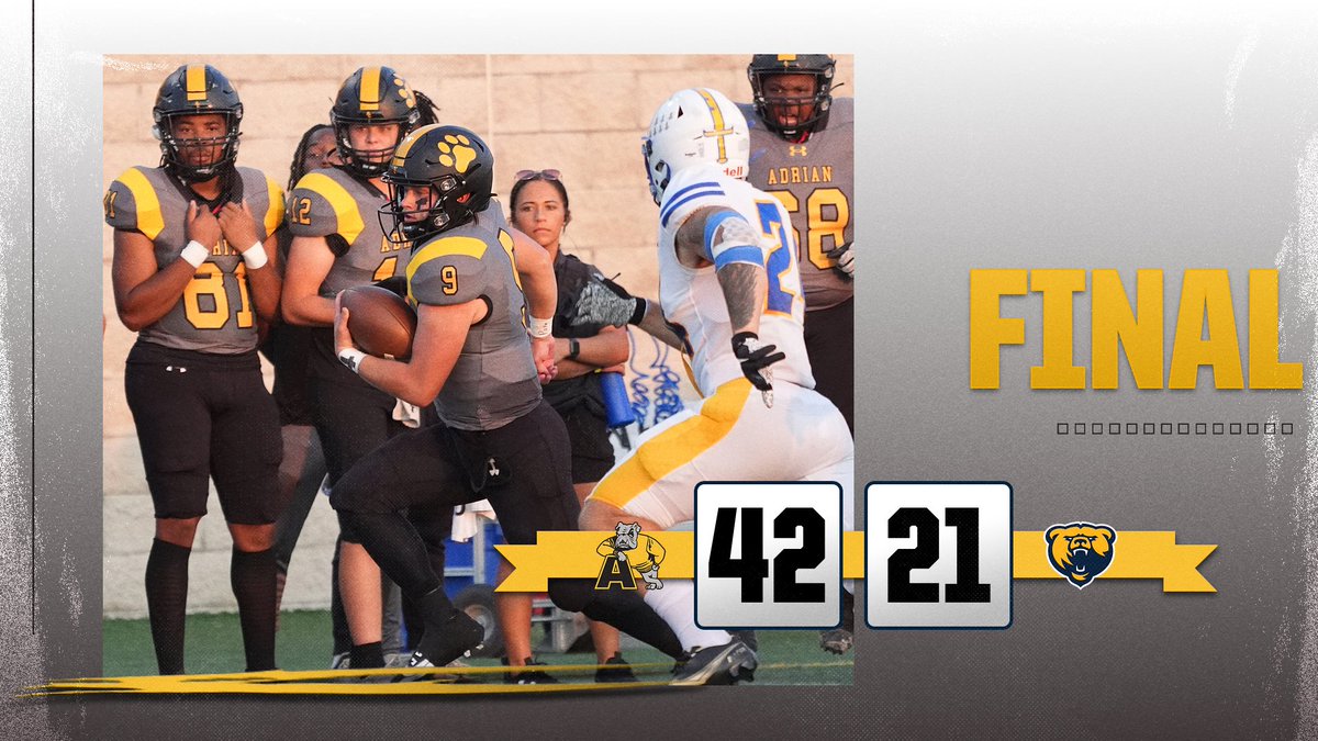 Adrian College Athletics (@adrianbulldogs) on Twitter photo The <a href="/AdrianCollegeFB/">Adrian College Football</a> team improves to 3-0 for the first time since 2014 after a 42-21 road victory over Franklin
RECAP--tinyurl.com/z6bf3bak
#d3fb #d3football #GDTBAB The <a href="/AdrianCollegeFB/">Adrian College Football</a> team improves to 3-0 for the first time since 2014 after a 42-21 road victory over Franklin
RECAP--tinyurl.com/z6bf3bak
#d3fb #d3football #GDTBAB