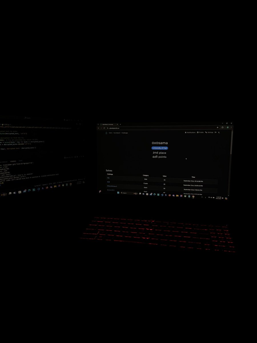 سهرتنا مع <a href="/CyberXbytes/">CyberXbytes</a> 

الله يعطيهم العافية تحدياتهم جدا رايقة 🫡🤍

#CyberXbytes_CTFs