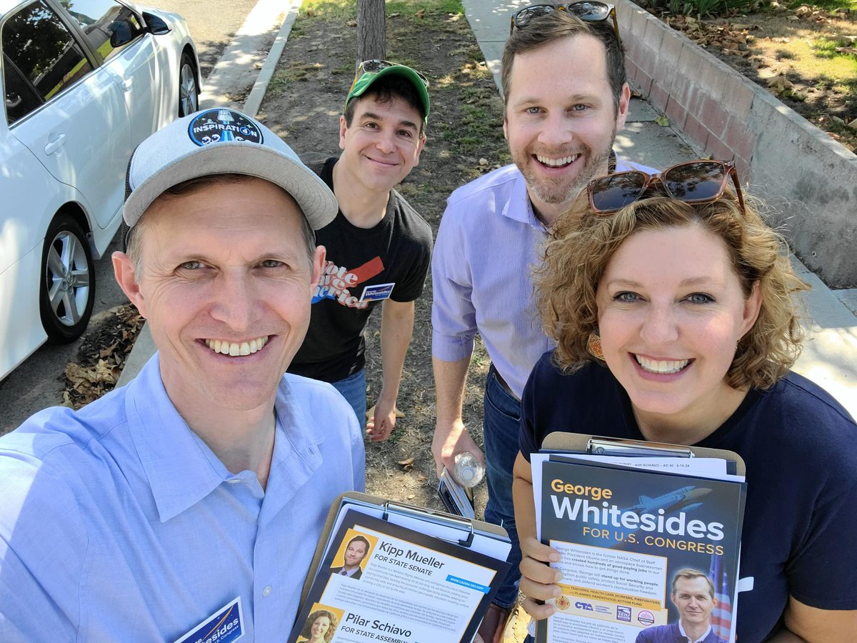 gtwhitesides's tweet photo. We just wrapped up an amazing canvas launch with the incredible @JonLovett from @PodSaveAmerica! We had an energizing discussion about the importance of this upcoming election, and we’re absolutely fired up to flip the house for CA-27 in November! Let’s do this! #CA27 https://t.co/2hBFgsoUUL