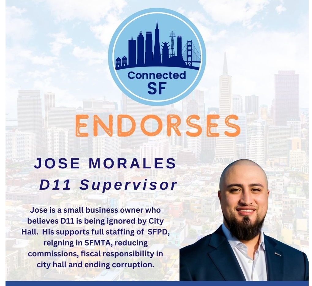 ConnectedSF's tweet photo. 🚨ConnectedSF endorsement alert!!

CSF is proud to endorse .@JoseForSF as our #1 pick for D11 Supervisor!

Jose is bucking the status quo. A native of D11, he is truly well-equipped to serve his life-long neighbors. 

Crime &amp; corruption are his top priorities. 

⭐️Congrats Jose! https://t.co/P6IrZiPSe6