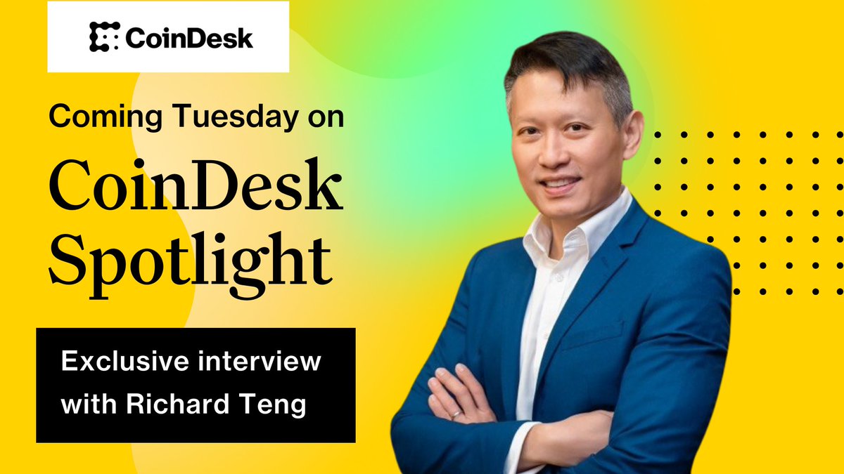 .@_richardteng never thought he'd be in the position of @Binance CEO, he tells @jennsanasie on "CoinDesk Spotlight".

Catch the interview on Tuesday.

Make sure you're subscribed to CoinDesk's YouTube and have your notifications turned on so you don't miss when the episode drops!