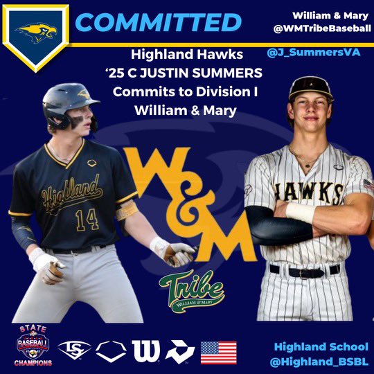 Highland⚾Baseball (@highland_bsbl) on Twitter photo Congratulations to Hawks 2025 C Justin Summers on his Commitment to become a Student-Athlete at Division I William & Mary! 📚⚾️💙💛🩵 <a href="/J_SummersVA/">Justin Summers</a> <a href="/WMTribeBaseball/">William & Mary Tribe Baseball</a> <a href="/CoachRobMcCoy/">Rob McCoy</a> <a href="/CalebLang22/">Caleb Lang</a> <a href="/Higgy_21/">Micah Higgins</a> <a href="/RichmondBraves/">Richmond Braves</a> <a href="/PrepBaseballVA/">Prep Baseball Virginia/DC</a> Congratulations to Hawks 2025 C Justin Summers on his Commitment to become a Student-Athlete at Division I William & Mary! 📚⚾️💙💛🩵 <a href="/J_SummersVA/">Justin Summers</a> <a href="/WMTribeBaseball/">William & Mary Tribe Baseball</a> <a href="/CoachRobMcCoy/">Rob McCoy</a> <a href="/CalebLang22/">Caleb Lang</a> <a href="/Higgy_21/">Micah Higgins</a> <a href="/RichmondBraves/">Richmond Braves</a> <a href="/PrepBaseballVA/">Prep Baseball Virginia/DC</a>