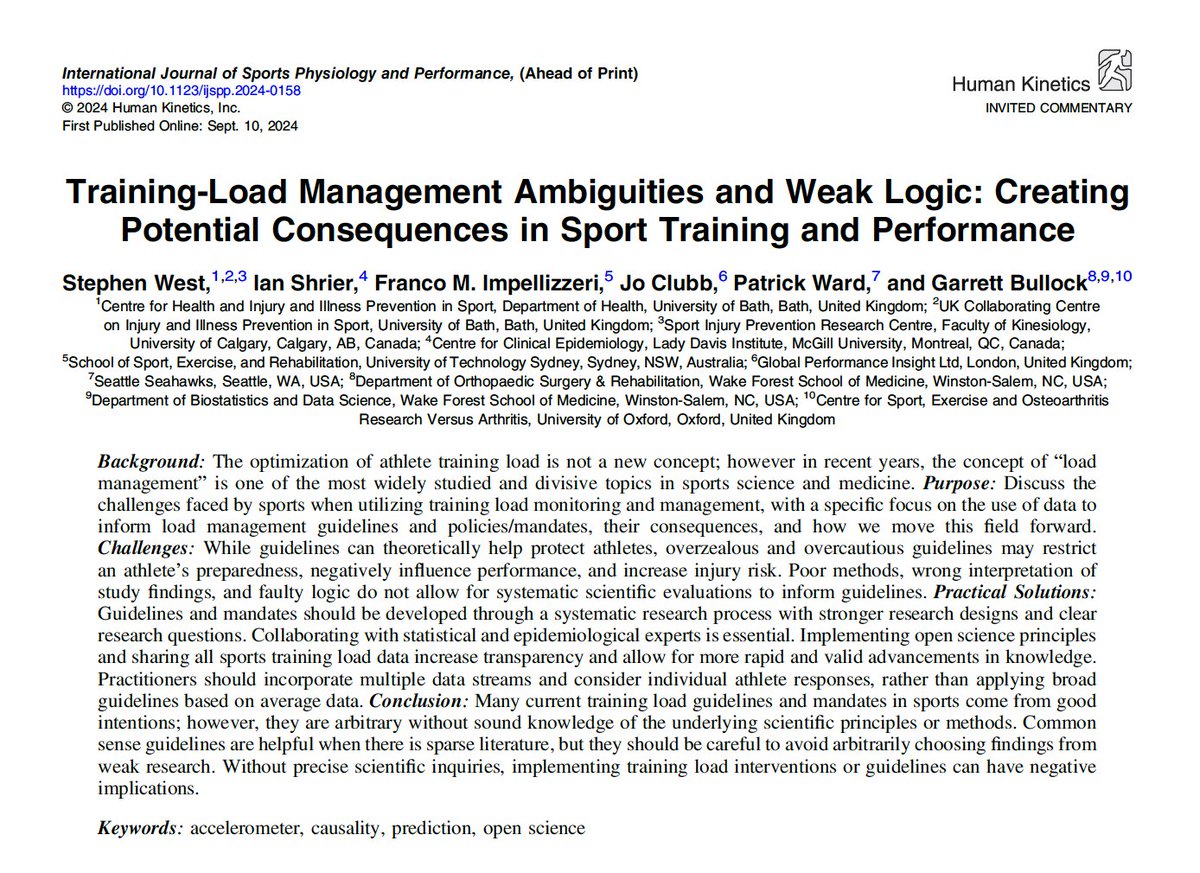 Specialized Training™️ (@tatopek1) on Twitter photo 🆕"This review explains how the application of training load interventions or guidelines based on an 'average player' can have unintended consequences & implications for injury, performance & athlete development"
👉<a href="/westy1609/">Stephen West</a> et al, 2024 🏴
📂 Open access: journals.humankinetics.com/view/journals/… 🆕"This review explains how the application of training load interventions or guidelines based on an 'average player' can have unintended consequences & implications for injury, performance & athlete development"
👉<a href="/westy1609/">Stephen West</a> et al, 2024 🏴
📂 Open access: journals.humankinetics.com/view/journals/…