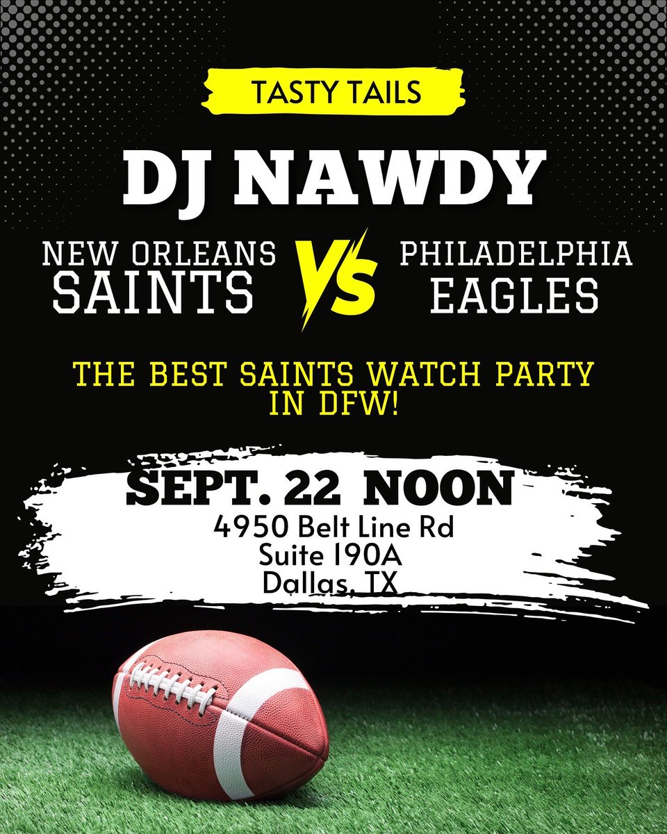 Tasty Tails (@tasty_tails) on Twitter photo ⚜️ Who is ready for week 3?! #TastyTails has the BEST <a href="/saints/">New Orleans Saints</a> watch party in Dallas / DFW! DJ Nawdy providing the beats and as long as the #Saints keep scoring, we got the shots! 😂
WHO DATTT ⚜️ ⚜️ Who is ready for week 3?! #TastyTails has the BEST <a href="/saints/">New Orleans Saints</a> watch party in Dallas / DFW! DJ Nawdy providing the beats and as long as the #Saints keep scoring, we got the shots! 😂
WHO DATTT ⚜️