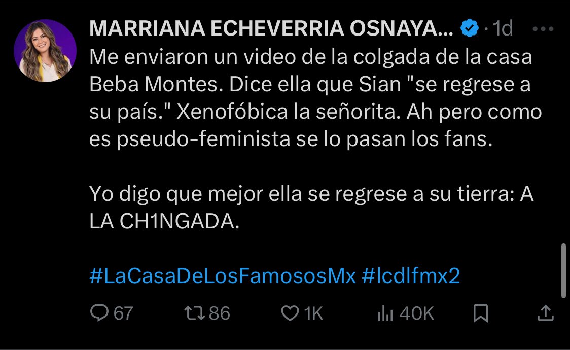 SensateForever's tweet photo. Mariana Echeverría llama xenofóbica a la hermana de Gala, Beba Montes, cuando ella dijo que Sian se iba a ir a Cuba en lancha y estuvo de acuerdo cuando AM dijo que Briggitte era una venezolana que le robaba el trabajo a un mexicano 🤡
#LCDLFMX #LaCasaDeLosFamososMX #LCDLFMX2 https://t.co/7OmUWNZVZY