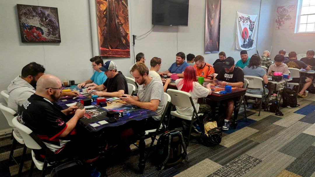 OOTBGexperience's tweet photo. The RCQ at Out of the Box Gaming today has been an epic showdown in Magic: The Gathering! ✨️ Players are still battling it out to claim not just the RC invite but also a foil Supreme Verdict as a trophy 🏆
#outoftheboxgaming #ootbg #mtg #rcq #promos #prizing https://t.co/7RaGLiKK5k