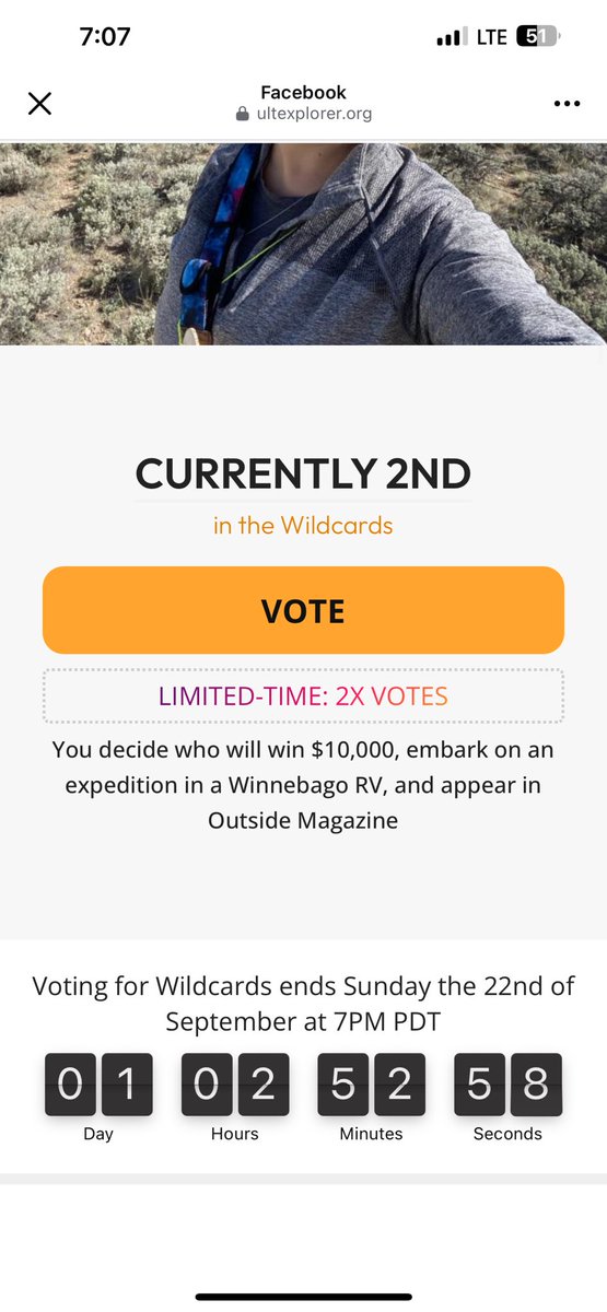 🚨WILDCARD VOTING ENDS TOMORROW!🚨

I have to be in 1st at 9pm tomorrow to make it to Quarter finals! WE CAN DO THIS! PLEASE VOTE + SHARE TODAY! It’s double votes today, so let’s make it count! Help me be the #UltExplorer! ultexplorer.org/2024/kyle-krol…

#Hiking #NationalParksFoundation