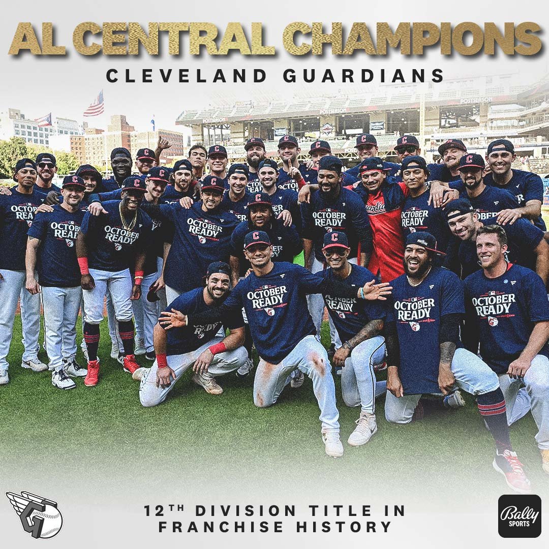 FanDuelSN_CLE's tweet photo. BOOK IT (DIVISION'S VERSION)!

The Royals' loss to the Giants tonight means the @CleGuardians have clinched the American League Central! 🏆 

#ForTheLand https://t.co/P2JtS5K92g