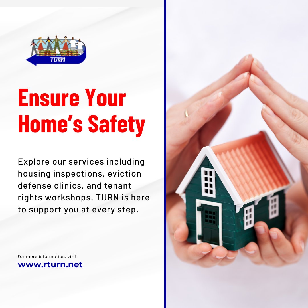 TURN offers housing inspections, eviction defense, and tenant rights workshops. We're here to support you!

#housinginspections #evictiondefense #tenantrights #turnservices #supporttenants #tenantworkshops #affordablehousinghelp #rentalassistance #knowyourrights #communitysupport