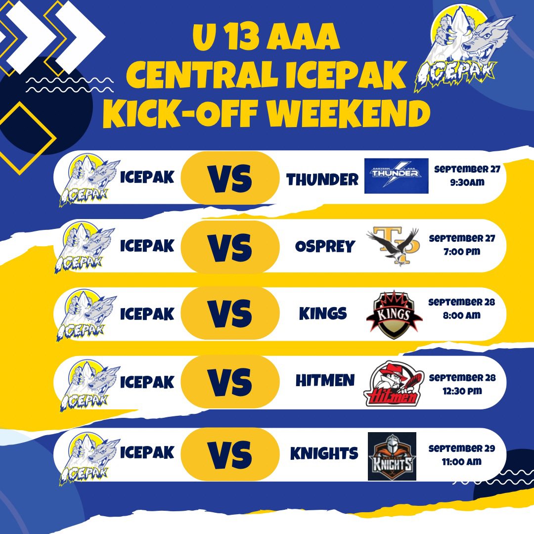 Here we go IcePak!  Kick-off tournament next weekend!  Jack Byrne Arena!  #pakattack #icepakseason2024 <a href="/nlaaahl/">AAA News</a>