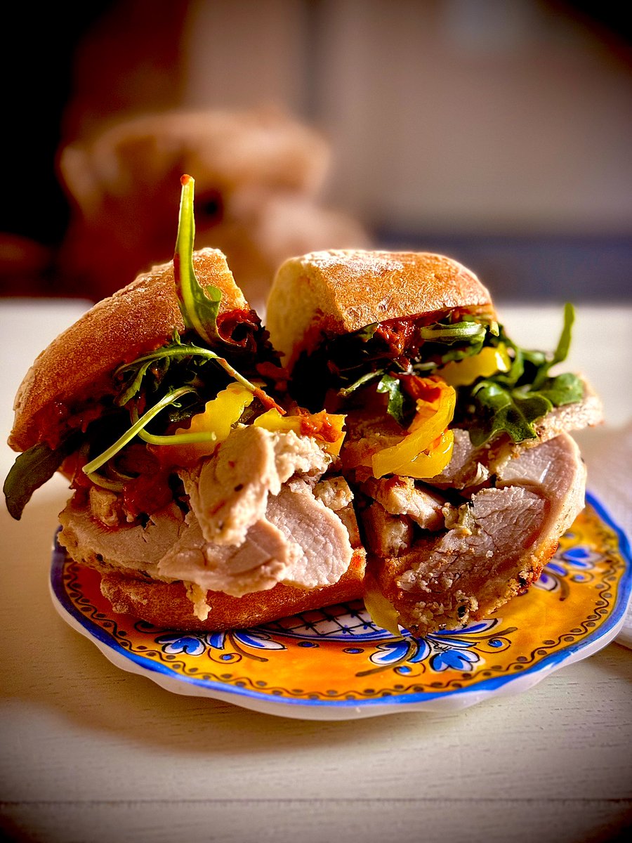 LargeBarstool's tweet photo. Big heavyweight KO, Notre Dame win, USC loss, and Bristol night race about to begin.

But the best thing about this perfect day is this porchetta sandwich I just made. 

“Gentleman!… Start!… Your!… STOMACHS!!!”

#iwyim #boogityboogity @rubbinisracing  📸 @AnneMcCarthy https://t.co/GR9c8qclUP