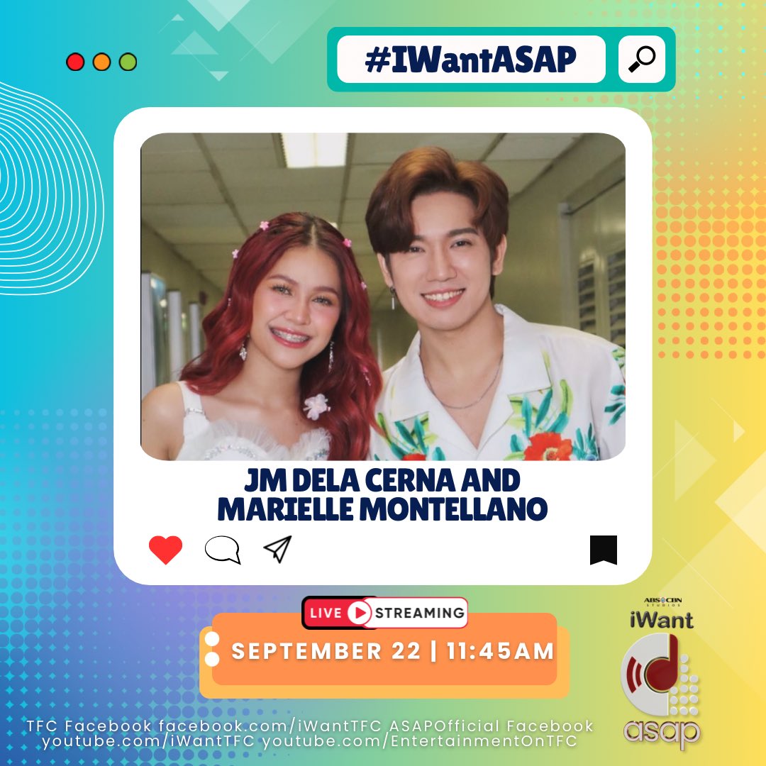 iwantasapofc's tweet photo. Join na sa chikahan at concert-like performance with JM and Marielle dito sa #IWantASAP, ngayong Sunday, 11:45AM! ✨🥳 #ASAPConcerts https://t.co/MxyE8c1zxi