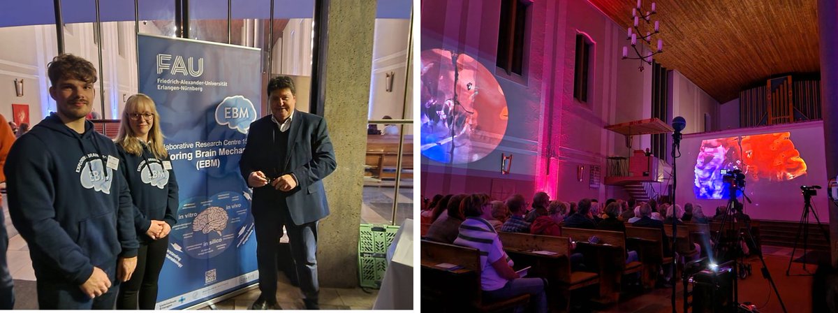 Boccaccini_Lab's tweet photo. Great event tonight "Exploring brain mechanics" with a combination of beautiful visual impresions, organ music and explanations led by Prof. Paul Steinmann @UniFAU Organised by @EBM_research @dfg_public Congrats. to the organising team including @KuthSonja &amp; Markus Lorke👏 https://t.co/kSJZLlPMUH