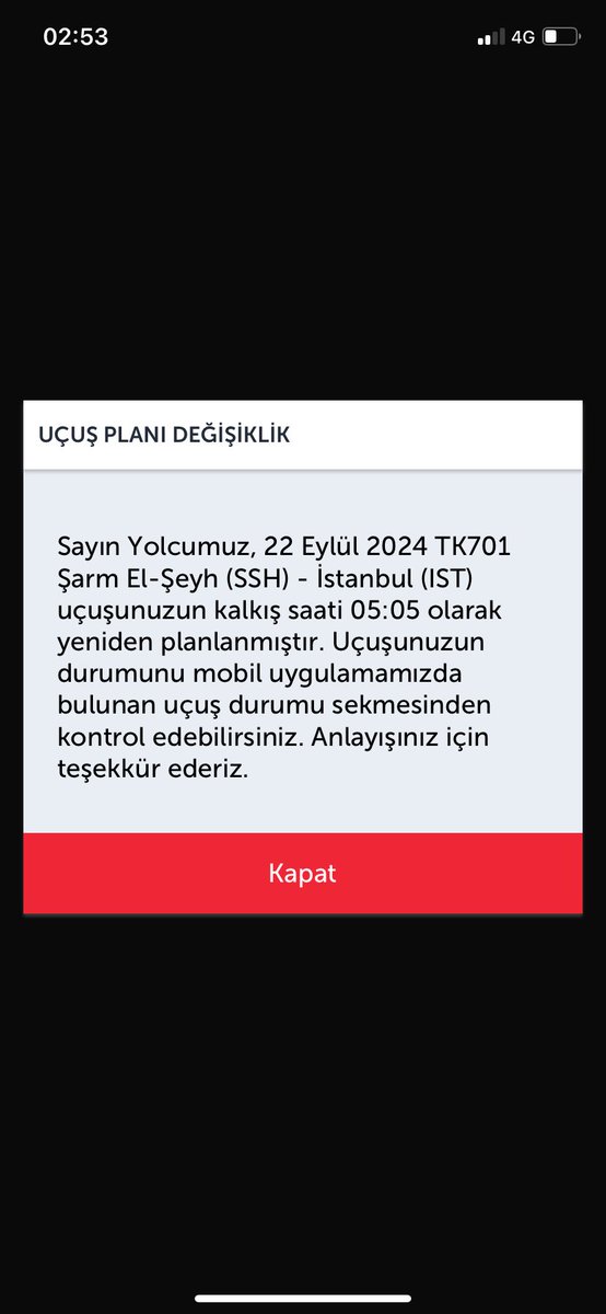 01:40 olan uçuş önce 04:15 sonra 05:05 e erteleniyor ve rötarın neden yaşandığına dair en ufak bir bilgi bile verilmiyor bu nasıl bi rezillik bu kadar insan saatlerce kısıtlı imkanları olan havalimanında ne yapacak ? 
#thy #turkhavayolları #rötar #şikayet
