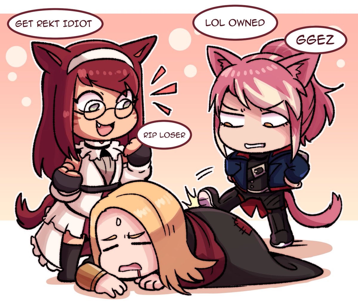DasterinTempus's tweet photo. Got this excellent and silly commission of my and @KiravinAves's WoLs showing Zenos who is really the best, done by the awesome @kujikawaii! Thanks much! https://t.co/g0IEMLBzEd