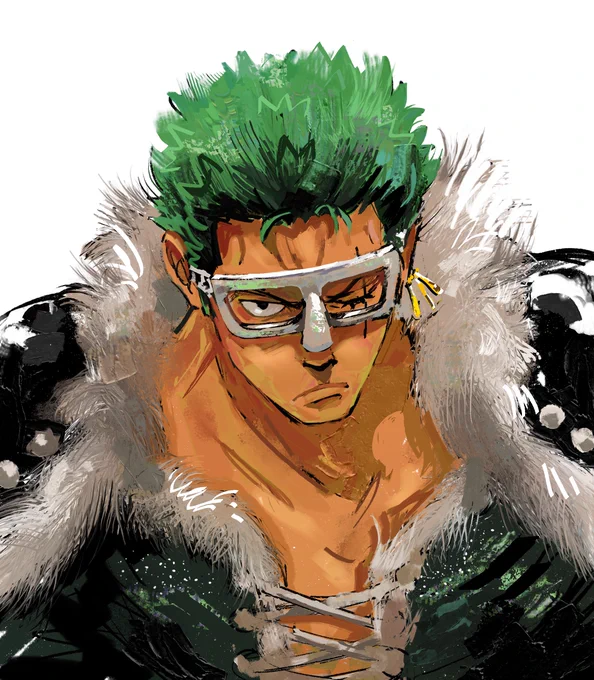 I have no idea what color his new outfit or mask was supposed to be but I sacrificed Zoro to test some krita brushes o7 