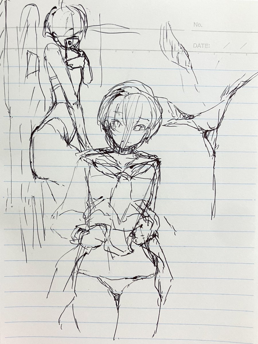 仕事なので空き時間にポーズ模写で練習 