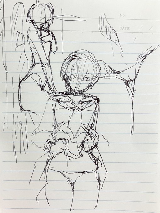 仕事なので空き時間にポーズ模写で練習 