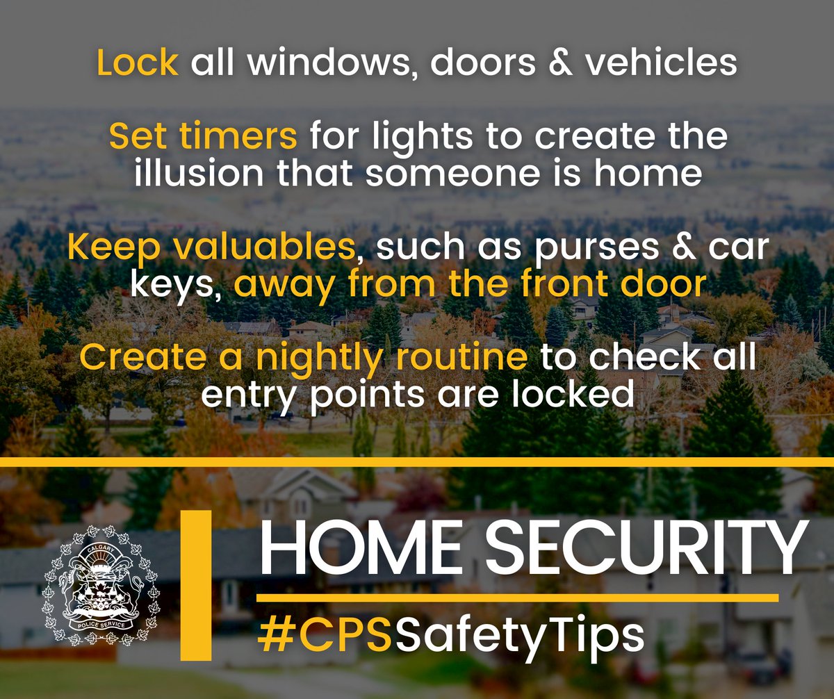 CalgaryPolice's tweet photo. 🍂 As the weather gets cooler & the days grow shorter, the risk of break-ins can increase. Ensure your home is secure by following these safety tips!
#CPSSafetyTips https://t.co/V5HT5CwNv1
