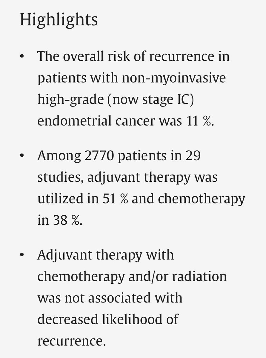 #GCAM 📄 🚨 Adjuvant therapy and recurrence risk in non-myoinvasive high-grade (stage IC) endometrial cancer: A systematic review and meta-analysis
<a href="/SGO_org/">SGO</a> <a href="/IGCSociety/">IGCS</a> <a href="/ESGO_society/">ESGO</a> <a href="/ASCO/">ASCO</a> <a href="/OncoAlert/">OncoAlert</a> sciencedirect.com/science/articl…