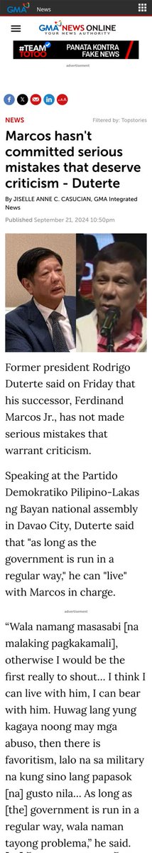 Hala!!..

Patunay ba nito ang MGA BUMABATIKOS kay PBBM ay KOMPIRMADO sila ay HINDI mga Totoong DDS?

SILA yaon sinasabi ko noon na MGA DDS-DATING DILAWAN SILA!!!

Sabagay iilan lang kau sa Socmed!!..

😂😂😂

gmanetwork.com/news/topstorie…