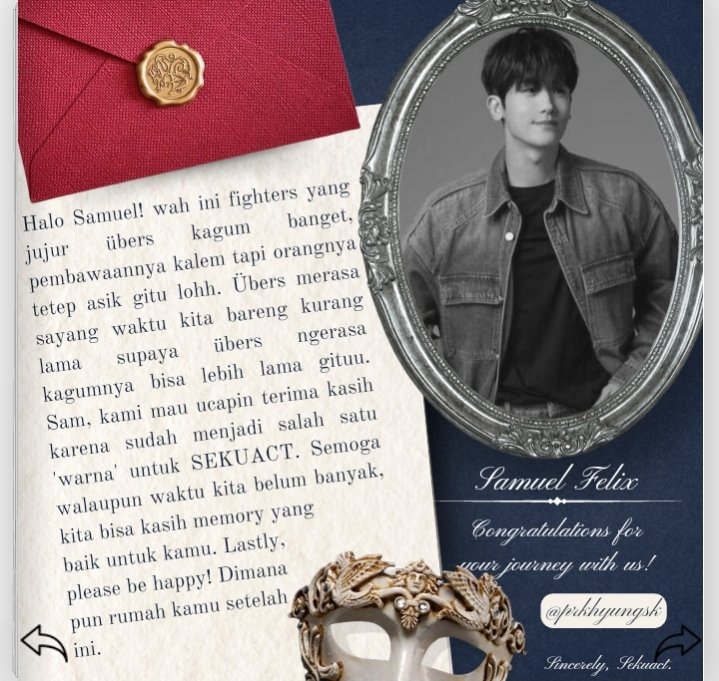 Dear <a href="/SEKUACT/">SEKUACT</a> dan Ubers. 
Terimakasih atas kesempatannya untuk saya ya. Jujur, walau belum lama berkesan sekali berada di kandang ica ica ini. Semoga saya juga bisa memberi kenangan dan 'warna' untuk semua. Terimakasih untuk semua kerja kerasnya. Kalian keren!! 🙌🏻