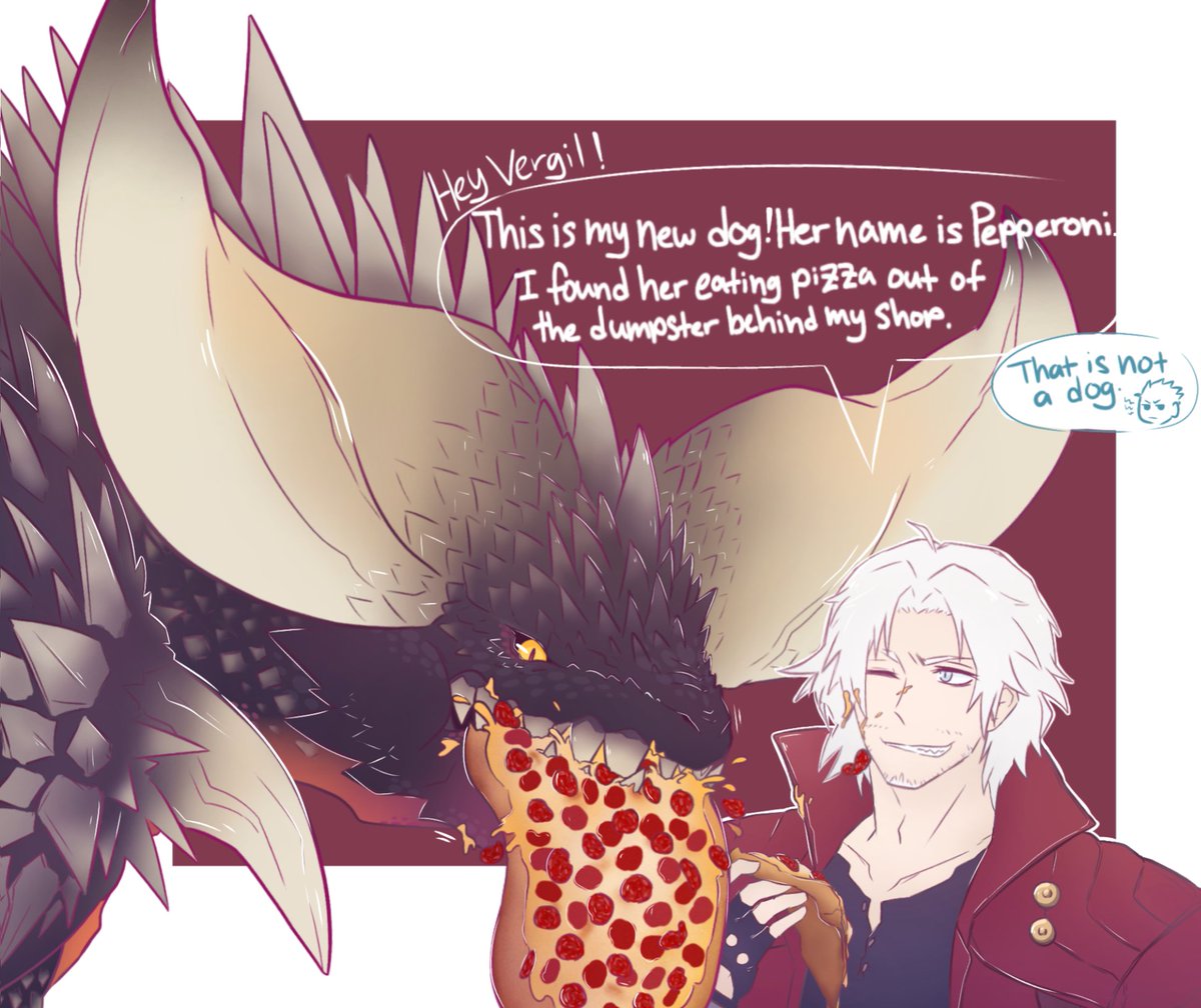KimarisG's tweet photo. More Monster Hunter x Devil May Cry fanart I guess 😂
I actually sketched the draft of Dante and Nergigante in Sep 2023... but forgot all about it 😅
Watching the Netflix trailer reminded me + gave me the motivation to finish it 😅
#monsterhunter https://t.co/tkNW8i03OT