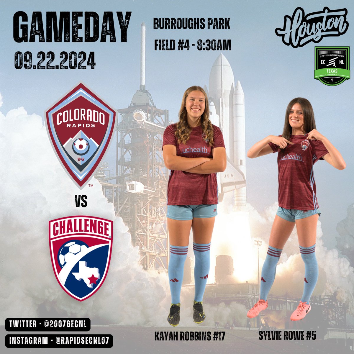 We go again tomorrow morning in Houston versus Challenge SC! Today we drew 1-1. Let’s go Rapids! <a href="/RapidsYouthClub/">Rapids Youth Soccer</a> <a href="/ECNLgirls/">ECNL Girls</a>