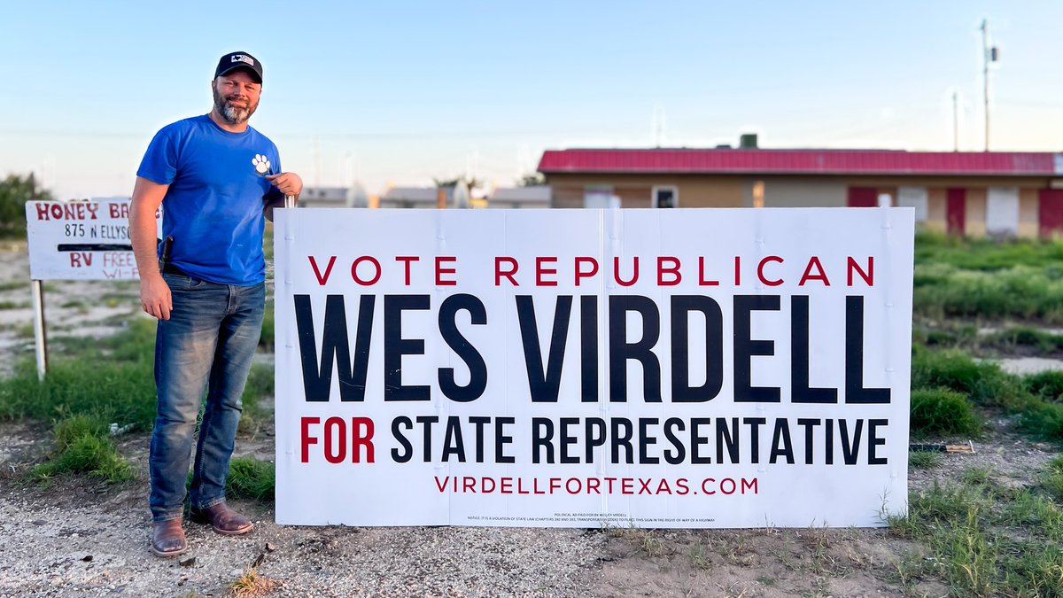 thesaralayne's tweet photo. Putting up signs for @wesvirdelltx in Fort Stockton today! #txlege #HD53 https://t.co/EUTEPezOcS