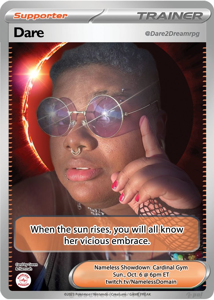 🌟 MEET THE SHOWDOWN TRAINERS 🌟

&amp; our final trainer is Li— Wait a second. Dare is back?!? Well, uhhh, it seems that the Punk Rock Princess has returned, perhaps stolen? a spot in the tournament. Will faer get her revenge or will they be too blinded by the sun to seize victory?