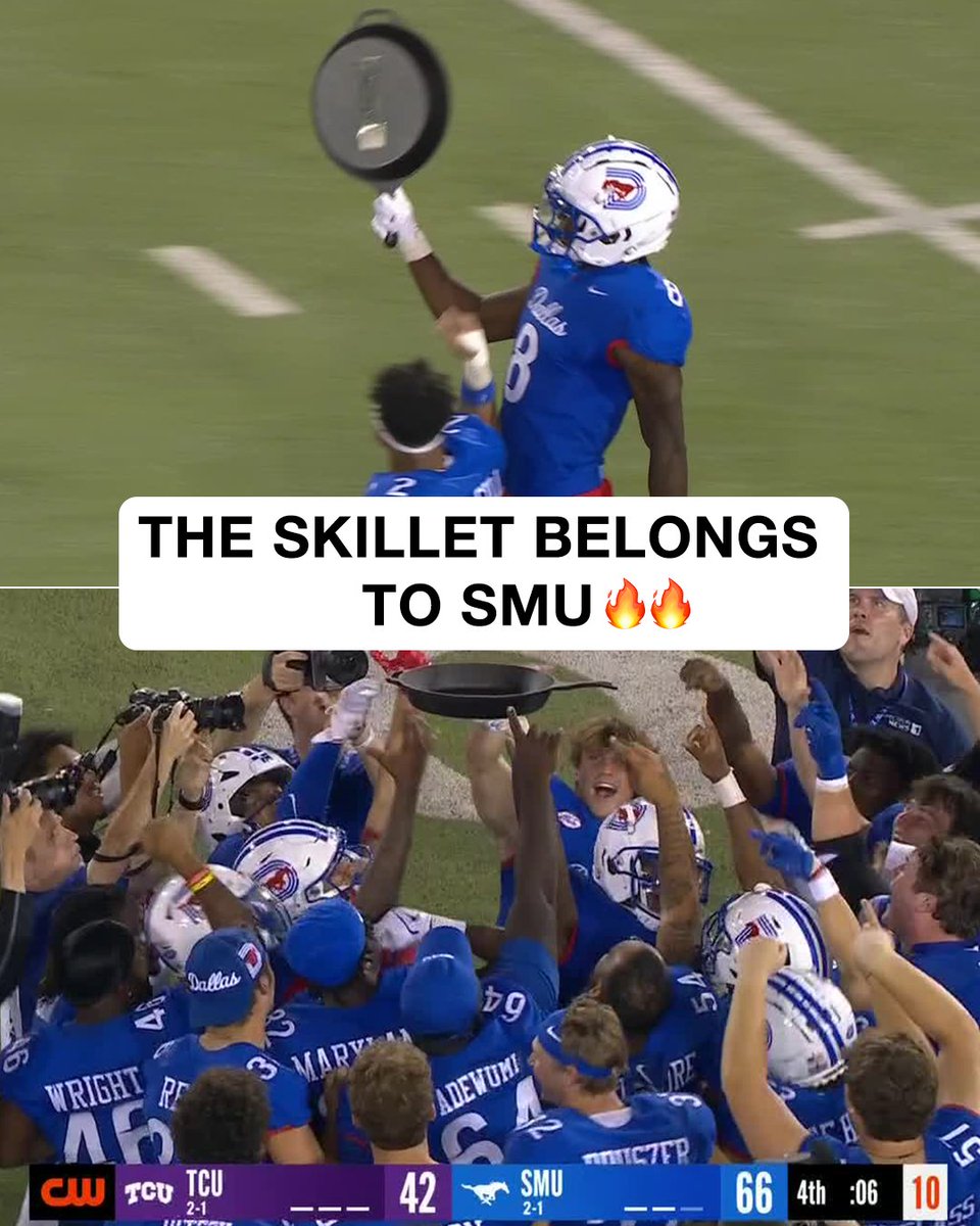 accnetwork's tweet photo. Nothing like a rivalry win 🍳 @SMUFB https://t.co/iBAHpKJ42A