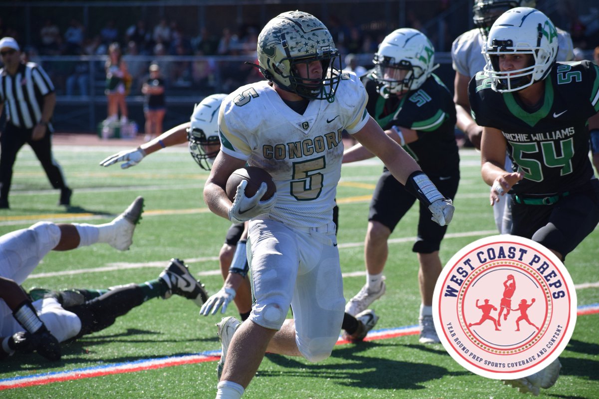 westcoastpreps_'s tweet photo. Last season, Concord running back Jayden Reger suffered a season-ending injury against Archie Williams. 

Today on the road, Reger rushed for four touchdowns on the Falcons leading the way to a 45-14 win. 

Read more at https://t.co/72s3vyupFU https://t.co/dcOtkafQD8