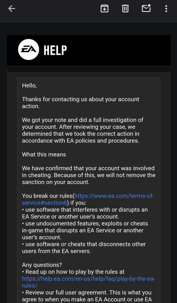 Inergen_'s tweet photo. @FONT4YNE Pretty sure I received the exact same message as you. I was banned, yet it didn't even show that I was banned on my account. I was unbanned after about 3-4 weeks, and I was also not notified of my unban. I just logged in and could play and have been able to play since. https://t.co/z6L0NaDGq6