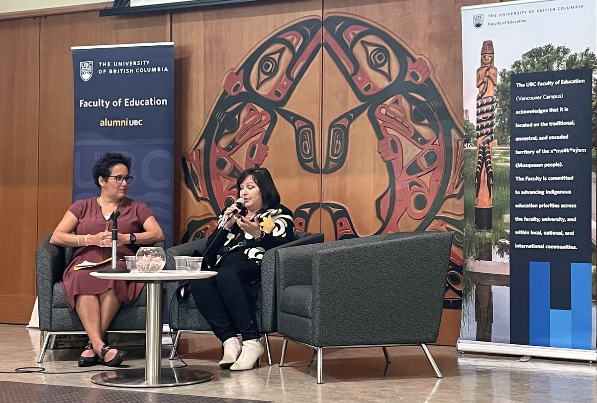 NehiyawSpirit's tweet photo. So proud of my good friend Carolyn @mcarolynroberts. What a privilege to be asked to moderate her book launch at the FNHL at UBC. 🙏🏽 Re-Storying Education will transform educators practice. #Indigenouswrites @UBCTeacherEd @UBCLonghouse https://t.co/FINjxj2md8