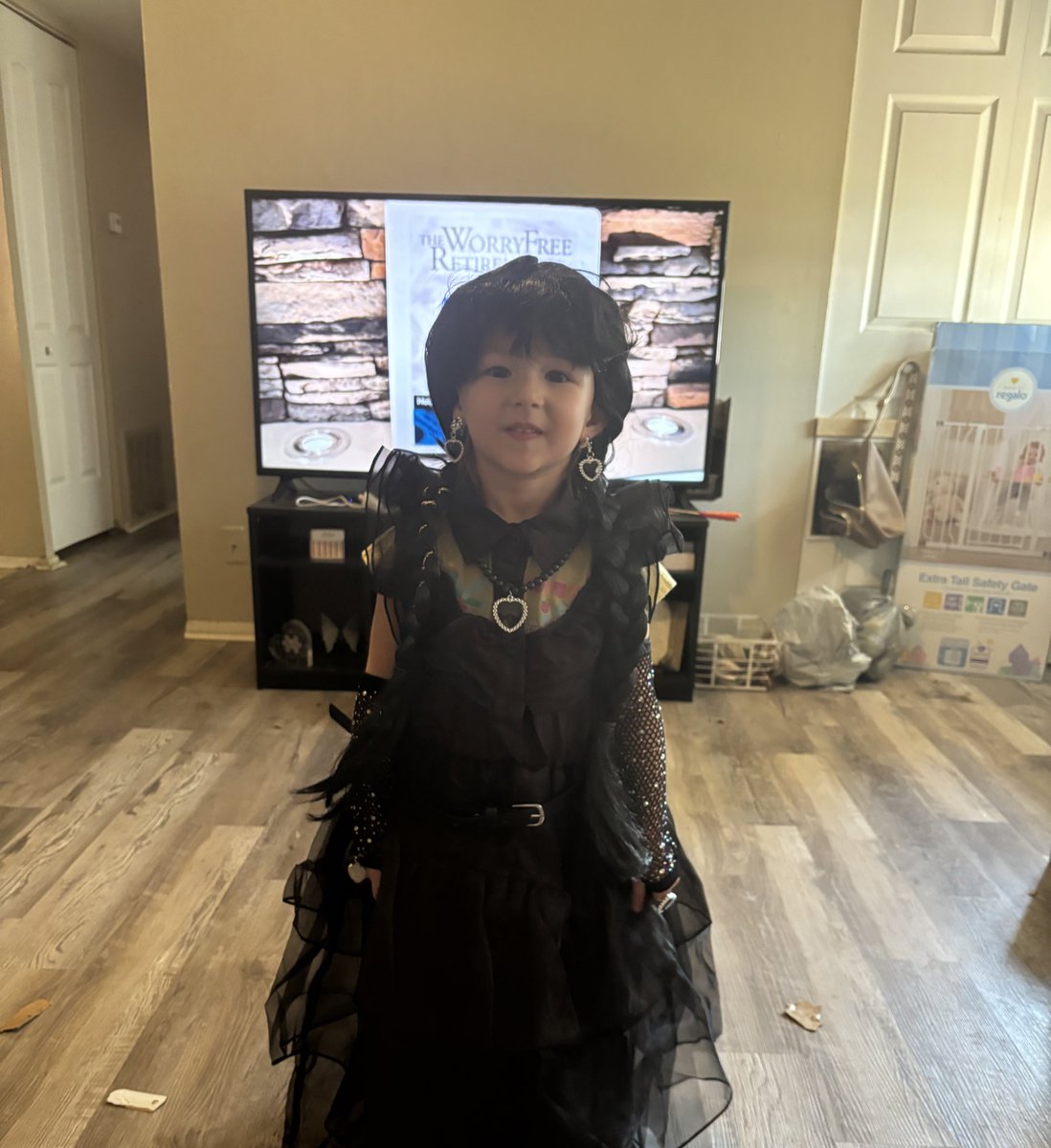 PianicAttack's tweet photo. My baby girl is getting so big 🥺🥺 she loves her Wednesday costume 🥺💕❤️ https://t.co/xJqY9gaYck