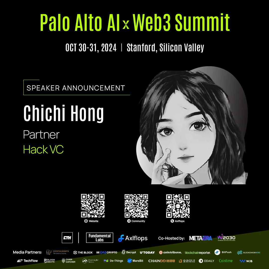 Axlflops's tweet photo. Meet Chichi Hong @ChichiHong5 at the Palo Alto AI & Web3 Summit 2024!

Chichi is a Partner at Hack VC @hack_vc and the founder of ScalingX @scaling_x, a Web3 accelerator with operations across Asia. Previously, she was a partner at a family office focused on Web3 investments and was featured on the cover of Forbes 30 Under 30.

Gain insights from top industry experts at the summit on October 30-31 at Stanford Faculty Club, Stanford, CA.

Learn more and register here: https://t.co/4UV1KEgnxV

#PaloAltoAIWeb3 #TechSummit #Innovation #AI #Web3 #CryptoEvents