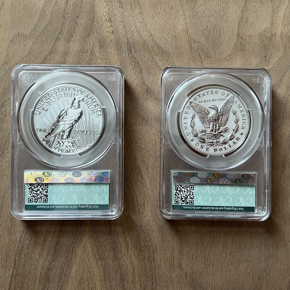 BluelineSocial's tweet photo. PR70 2023 Reverse Proof Peace and Morgan. Absolutely stunning detail. Happy to have added them to the collection. #Saturdaynightcoinshow https://t.co/SC7x17RtcI