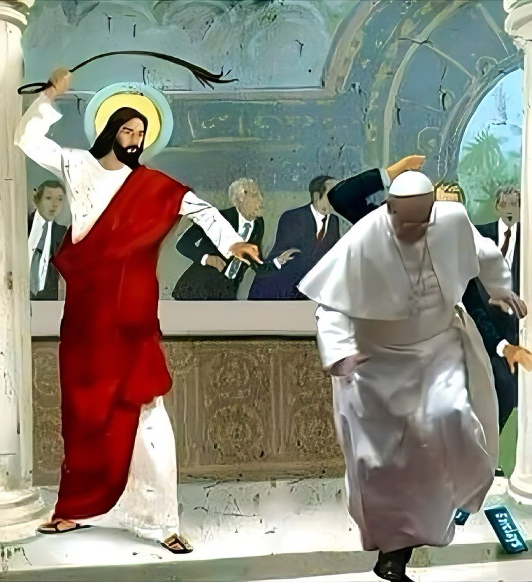 Si Jesús volviera le haría esto al papa comunista, sacarlo a latigazos del Vaticano. ¿Estás de acuerdo?