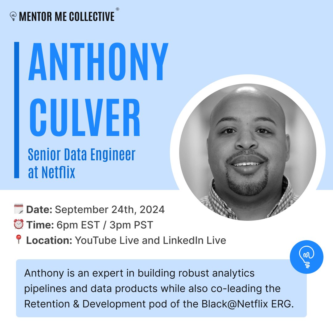 antculver's tweet image. Y'all...they're letting me talk to people again 😂 jkjk
If you're interested in hearing about what a data engineer does, some of the key skills we use day to day, or just the opportunity to ask a few questions, come join us Tuesday, live on LinkedIn or YouTube! (links in thread)
